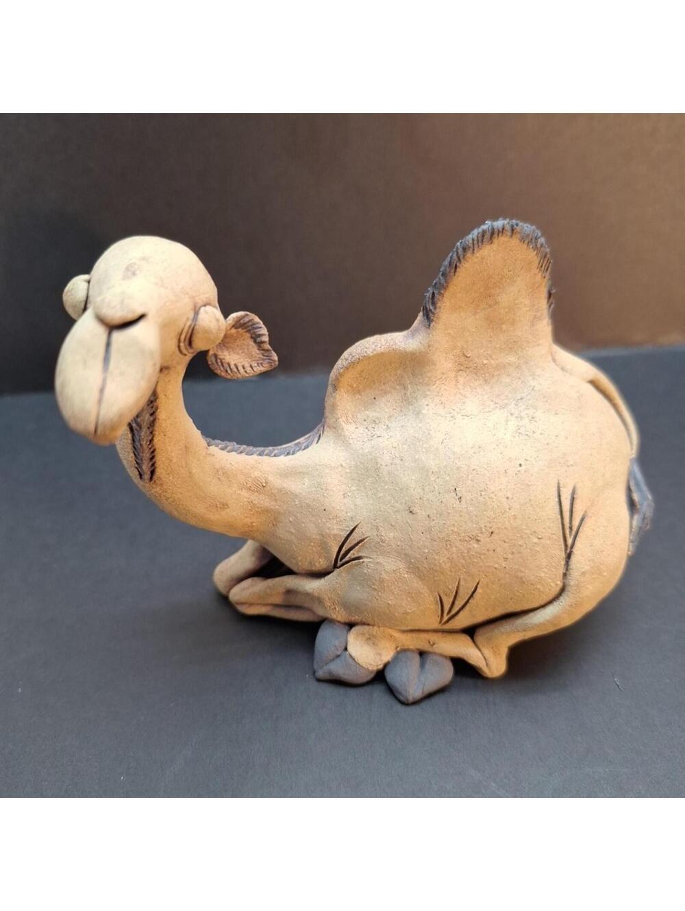 Vintage Handmade Signed BIER 89 Camel Clay Figurine Missing Ear